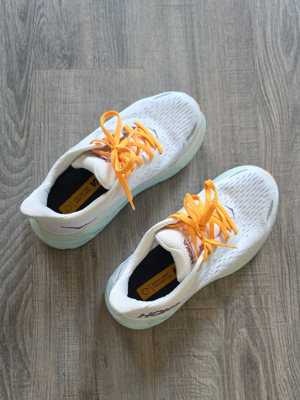 Hoka White Sneakers with Orange Laces
